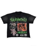 编号102 #P63 HARMONY New Age T-shirt 2026ss欧美最新潮牌印花烫钻洗水做旧短袖T恤 码数：S  M  L  XL