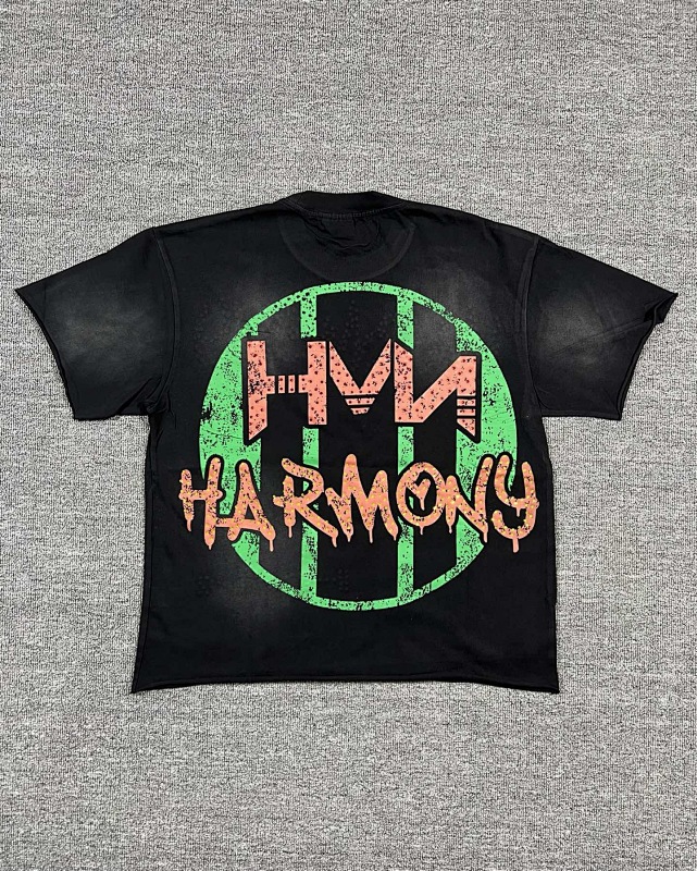 编号102 #P63 HARMONY New Age T-shirt 2026ss欧美最新潮牌印花烫钻洗水做旧短袖T恤 码数：S  M  L  XL