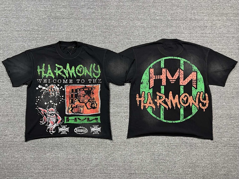 编号102 #P63 HARMONY New Age T-shirt 2026ss欧美最新潮牌印花烫钻洗水做旧短袖T恤 码数：S  M  L  XL