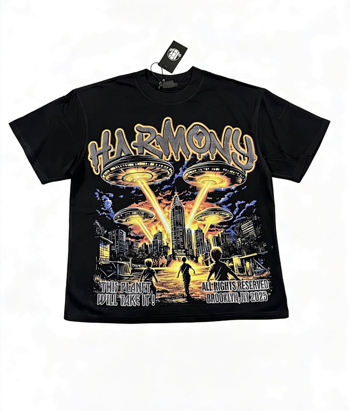 编号103 #P63 HARMONY New Age T-shirt 2026ss欧美最新潮牌白墨直喷烫钻洗水短袖T恤 码数：S  M  L  XL
