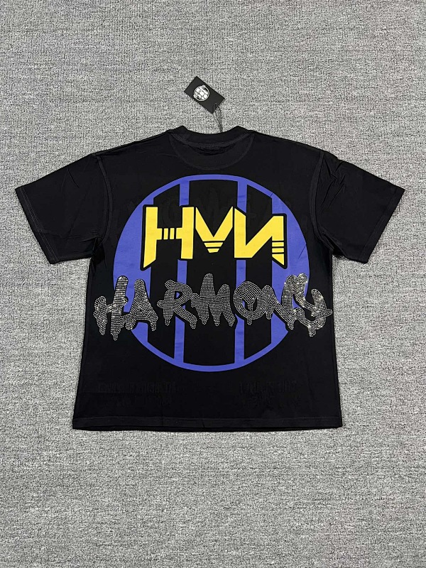编号103 #P63 HARMONY New Age T-shirt 2026ss欧美最新潮牌白墨直喷烫钻洗水短袖T恤 码数：S  M  L  XL