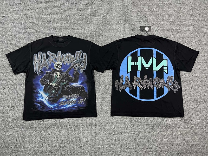 编号105 #P63 HARMONY New Age T-shirt 2026ss欧美最新潮牌白墨直喷烫钻洗水短袖T恤 码数：S  M  L  XL