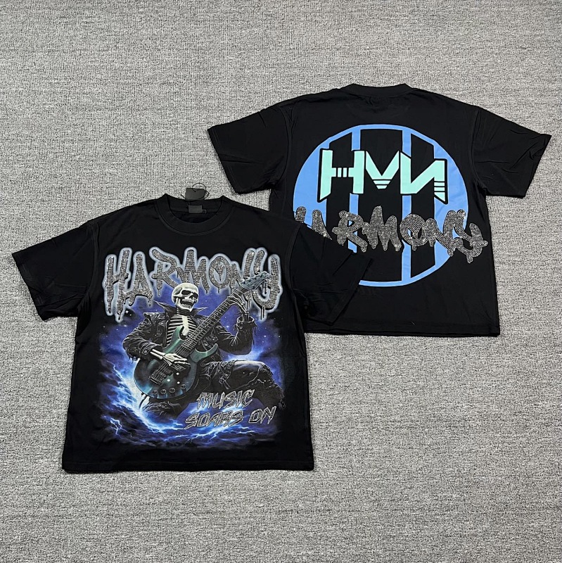 编号105 #P63 HARMONY New Age T-shirt 2026ss欧美最新潮牌白墨直喷烫钻洗水短袖T恤 码数：S  M  L  XL