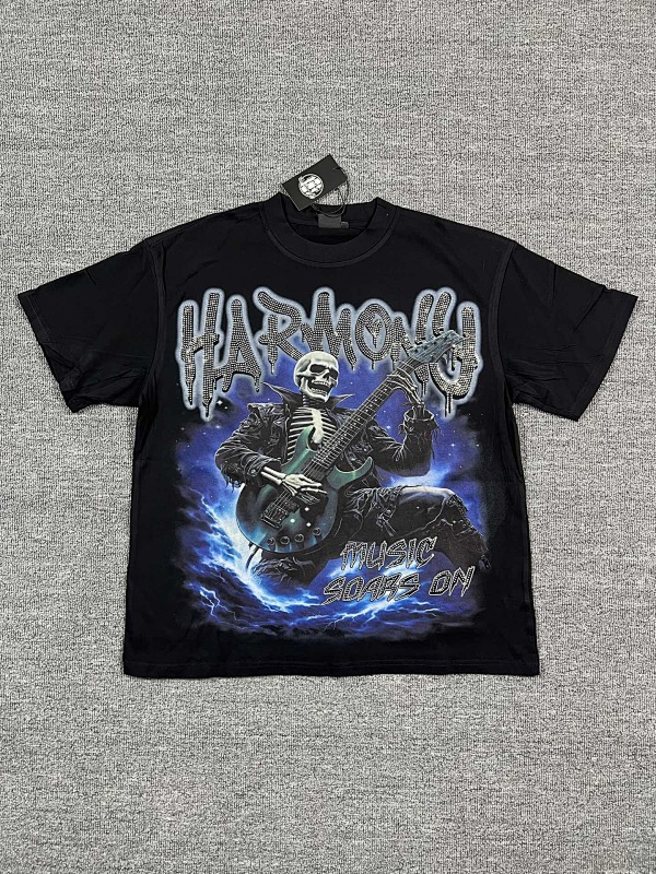 编号105 #P63 HARMONY New Age T-shirt 2026ss欧美最新潮牌白墨直喷烫钻洗水短袖T恤 码数：S  M  L  XL