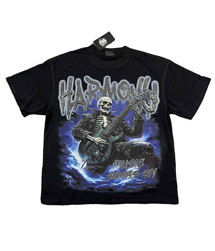 编号105 #P63 HARMONY New Age T-shirt 2026ss欧美最新潮牌白墨直喷烫钻洗水短袖T恤 码数：S  M  L  XL