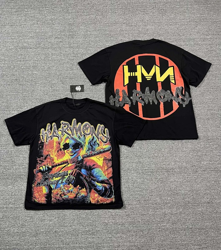 编号106 #P63 HARMONY New Age T-shirt 2026ss欧美最新潮牌白墨直喷烫钻洗水短袖T恤 码数：S  M  L  XL