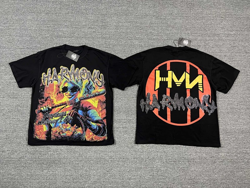 编号106 #P63 HARMONY New Age T-shirt 2026ss欧美最新潮牌白墨直喷烫钻洗水短袖T恤 码数：S  M  L  XL
