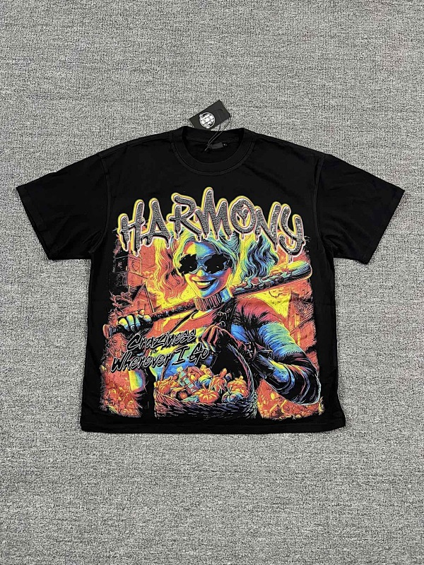 编号106 #P63 HARMONY New Age T-shirt 2026ss欧美最新潮牌白墨直喷烫钻洗水短袖T恤 码数：S  M  L  XL