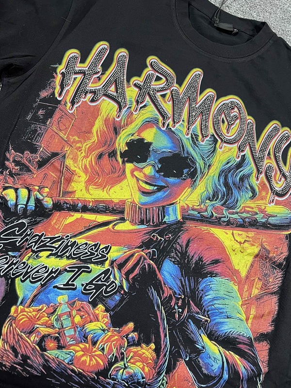 编号106 #P63 HARMONY New Age T-shirt 2026ss欧美最新潮牌白墨直喷烫钻洗水短袖T恤 码数：S  M  L  XL