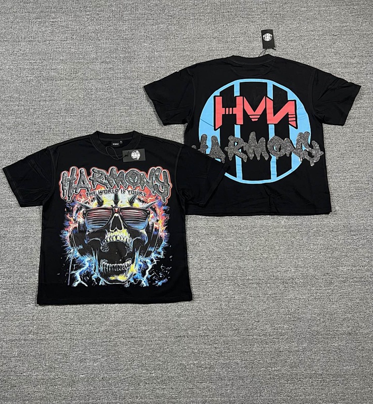 编号107 #P63 HARMONY New Age T-shirt 2026ss欧美最新潮牌白墨直喷烫钻洗水短袖T恤 码数：S  M  L  XL