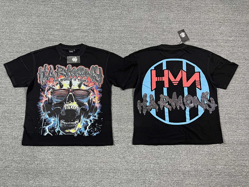 编号107 #P63 HARMONY New Age T-shirt 2026ss欧美最新潮牌白墨直喷烫钻洗水短袖T恤 码数：S  M  L  XL