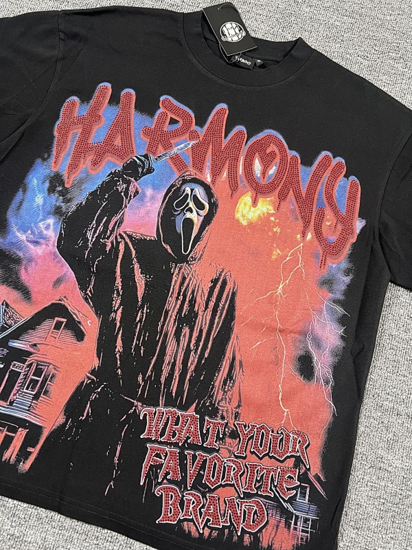 编号108 #P63 HARMONY New Age T-shirt 2026ss欧美最新潮牌白墨直喷烫钻洗水短袖T恤 码数：S  M  L  XL