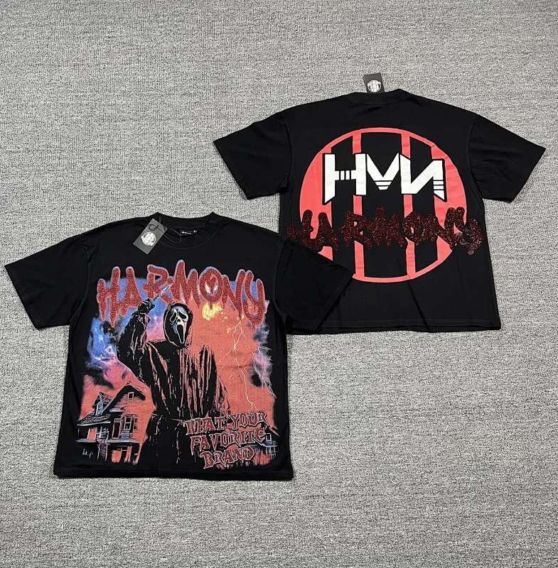 编号108 #P63 HARMONY New Age T-shirt 2026ss欧美最新潮牌白墨直喷烫钻洗水短袖T恤 码数：S  M  L  XL