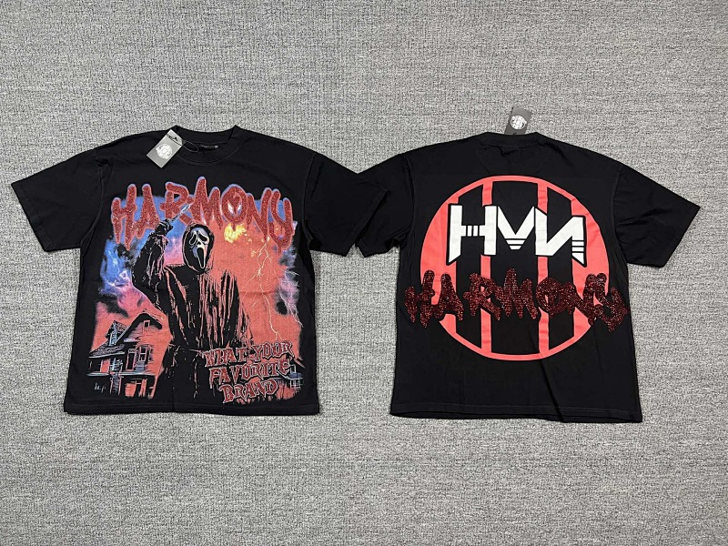 编号108 #P63 HARMONY New Age T-shirt 2026ss欧美最新潮牌白墨直喷烫钻洗水短袖T恤 码数：S  M  L  XL