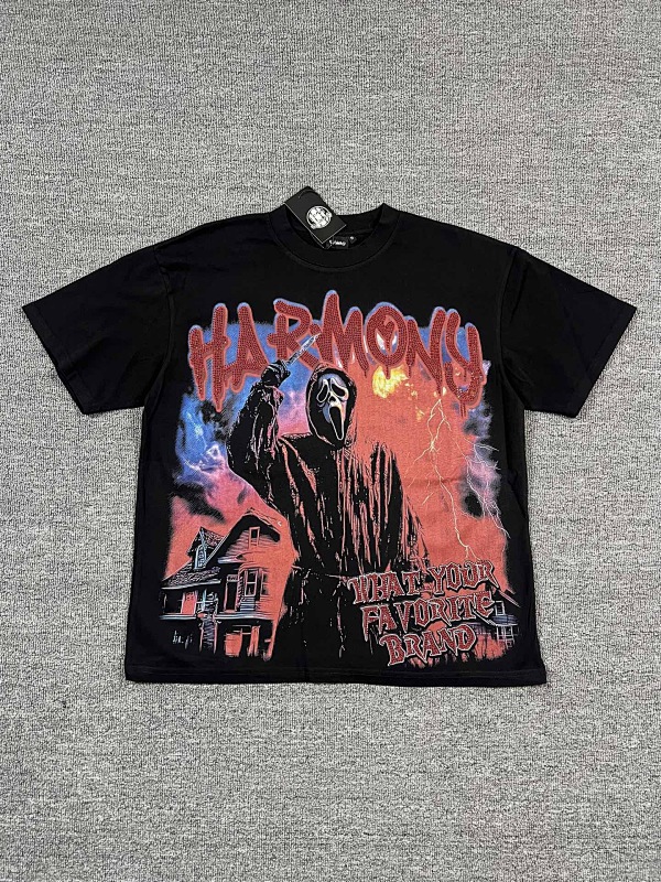 编号108 #P63 HARMONY New Age T-shirt 2026ss欧美最新潮牌白墨直喷烫钻洗水短袖T恤 码数：S  M  L  XL