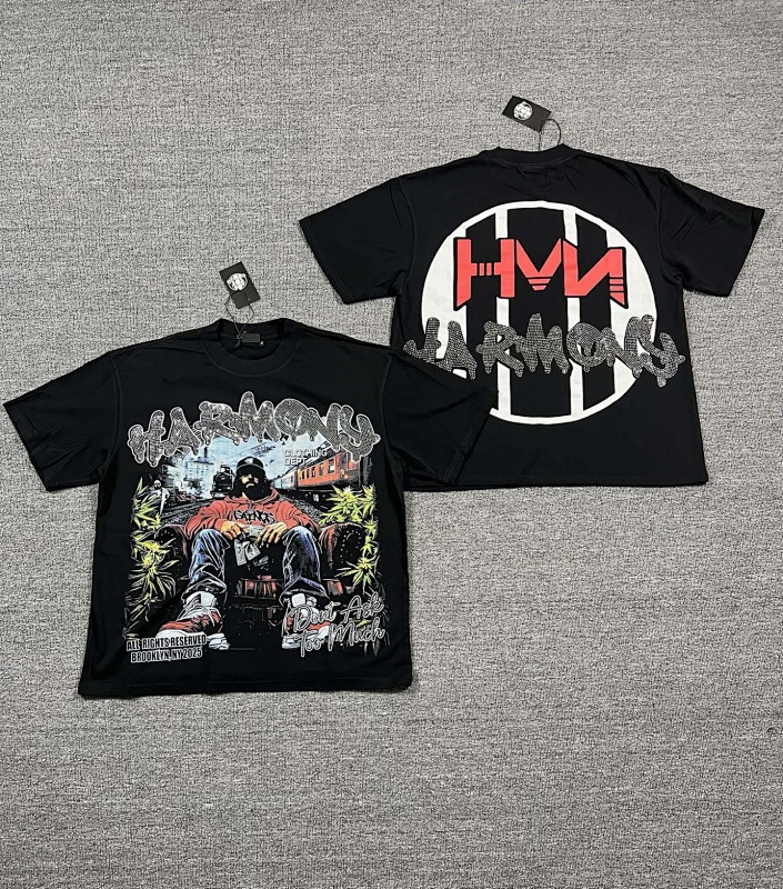 编号109 #P63 HARMONY New Age T-shirt 2026ss欧美最新潮牌白墨直喷烫钻洗水短袖T恤 码数：S  M  L  XL