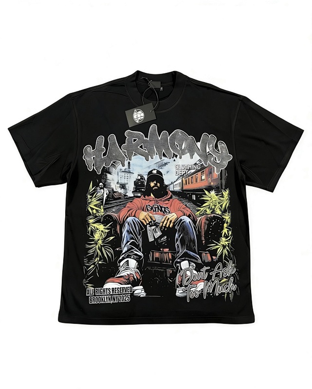 编号109 #P63 HARMONY New Age T-shirt 2026ss欧美最新潮牌白墨直喷烫钻洗水短袖T恤 码数：S  M  L  XL