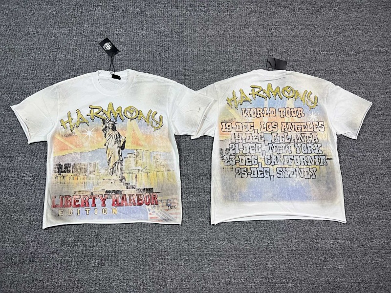 编号112 #P72 HARMONY New Age T-shirt 2026ss欧美最新潮牌白墨直喷烫钻洗水做旧短袖T恤 码数：S  M  L  XL
