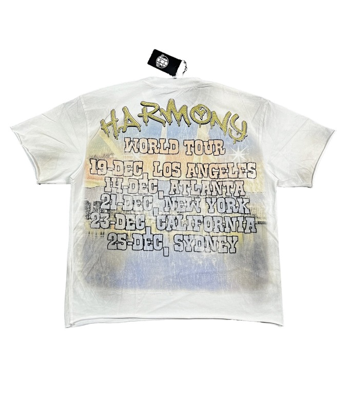 编号112 #P72 HARMONY New Age T-shirt 2026ss欧美最新潮牌白墨直喷烫钻洗水做旧短袖T恤 码数：S  M  L  XL