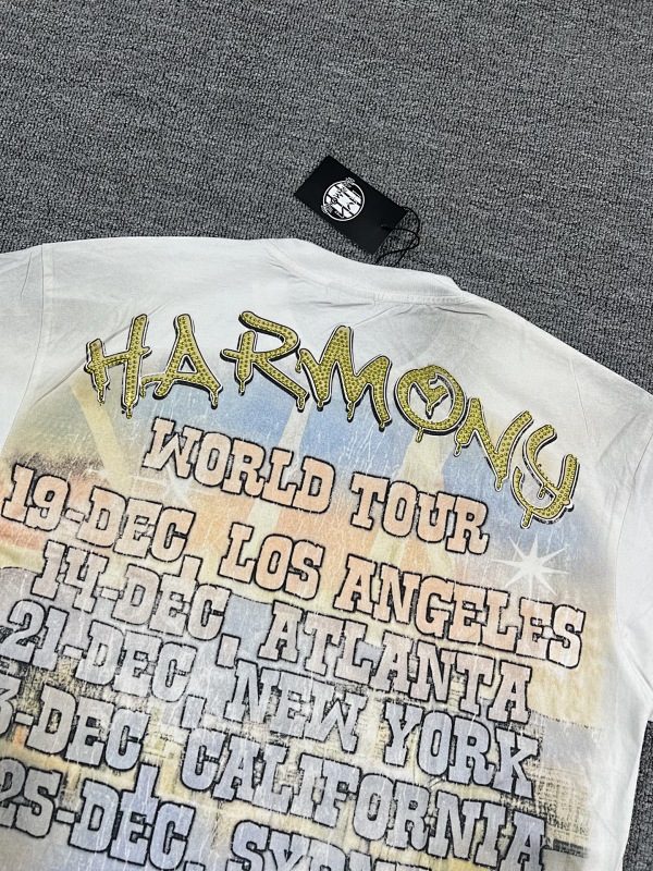 编号112 #P72 HARMONY New Age T-shirt 2026ss欧美最新潮牌白墨直喷烫钻洗水做旧短袖T恤 码数：S  M  L  XL