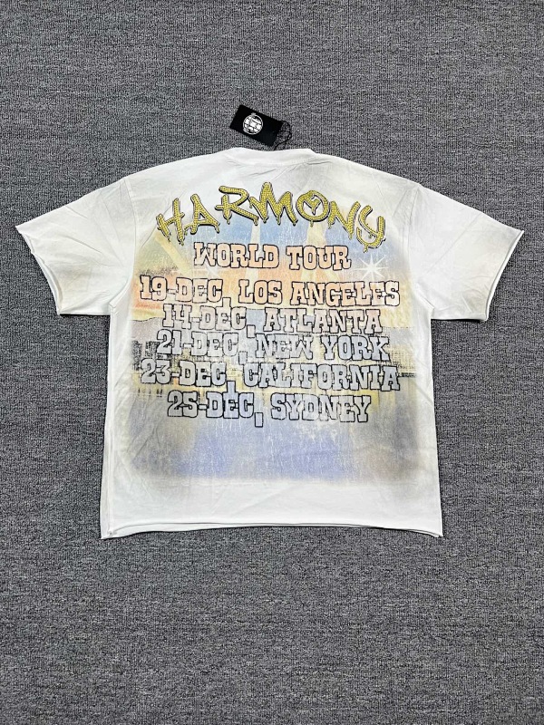 编号112 #P72 HARMONY New Age T-shirt 2026ss欧美最新潮牌白墨直喷烫钻洗水做旧短袖T恤 码数：S  M  L  XL