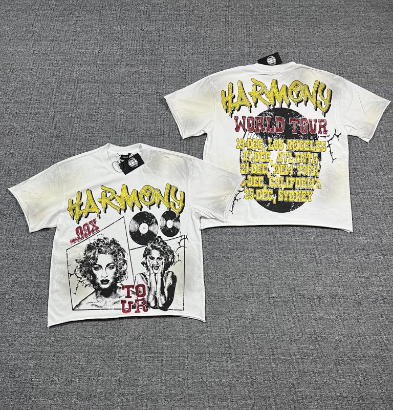 编号116 #P63 HARMONY New Age T-shirt 2026ss欧美最新潮牌印花烫钻洗水做旧短袖T恤 码数：S  M  L  XL
