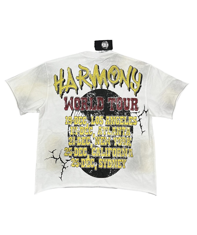 编号116 #P63 HARMONY New Age T-shirt 2026ss欧美最新潮牌印花烫钻洗水做旧短袖T恤 码数：S  M  L  XL