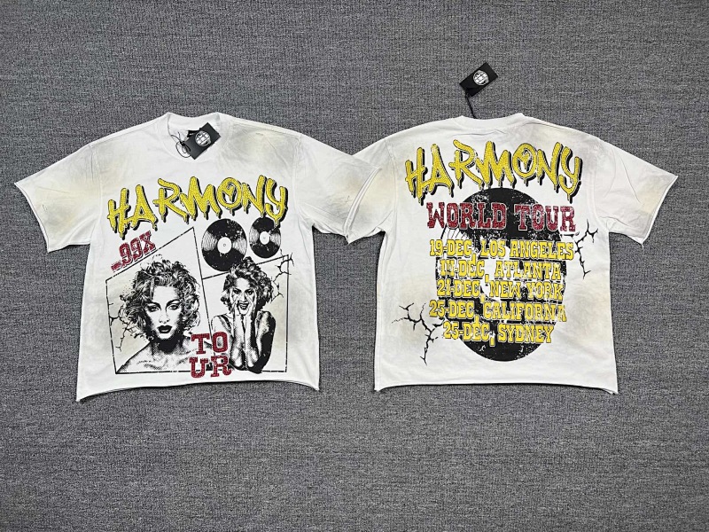 编号116 #P63 HARMONY New Age T-shirt 2026ss欧美最新潮牌印花烫钻洗水做旧短袖T恤 码数：S  M  L  XL