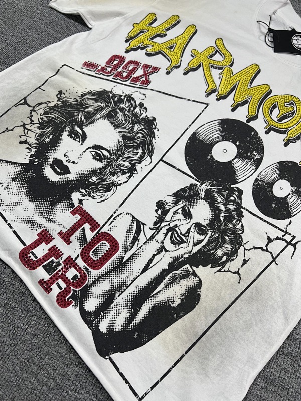 编号116 #P63 HARMONY New Age T-shirt 2026ss欧美最新潮牌印花烫钻洗水做旧短袖T恤 码数：S  M  L  XL
