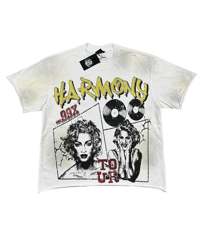 编号116 #P63 HARMONY New Age T-shirt 2026ss欧美最新潮牌印花烫钻洗水做旧短袖T恤 码数：S  M  L  XL