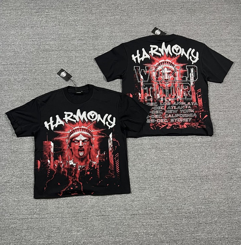 编号117 #P58 HARMONY New Age T-shirt 2026ss欧美最新潮牌印花烫钻洗水短袖T恤 码数：S  M  L  XL