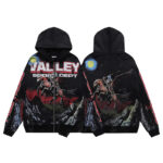 编号VA551，美潮Vale Valley Sport Dept骑士印花洗水泥印做旧连帽衫拉链开衫