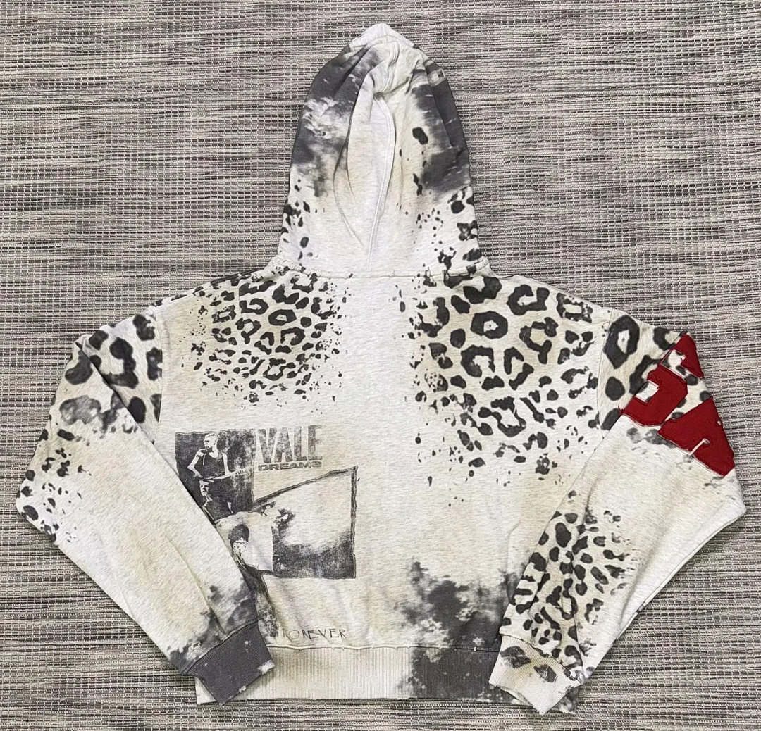 编号VA559，美潮Vale Forever Valley Cheetah豹纹迷彩印花泥印洗水做旧开衫连帽衫男女