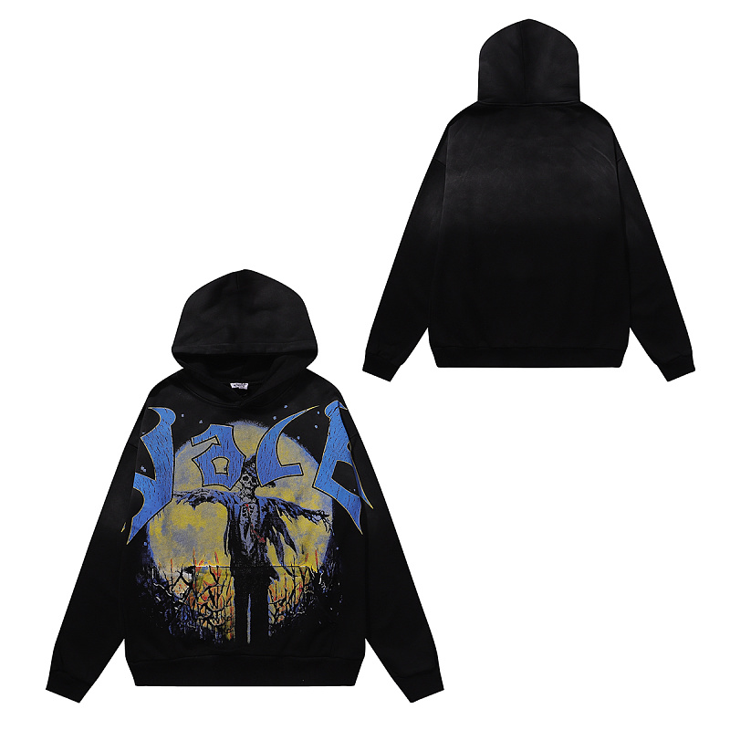 编号VA205,美潮Vale Valley Forever Scarecrow Pullover Hoodie稻草人印花泥印洗水做旧毛圈连帽衫卫衣男女