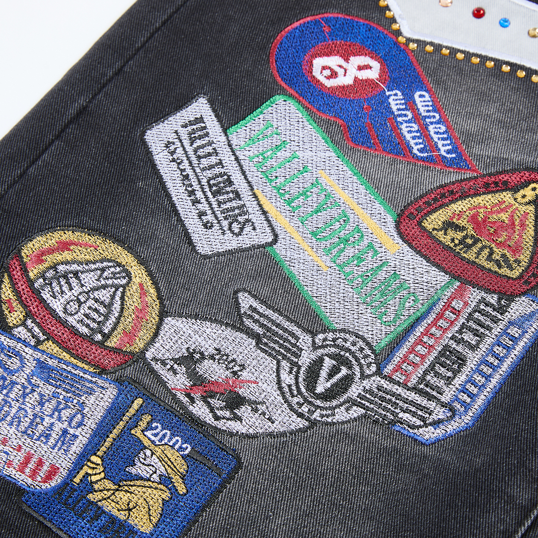 V808# P137 新增蓝色！Vale Forever 1980S JORTS最新潮牌牛仔刺绣烫钻短裤