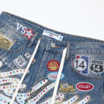 V808# P137 新增蓝色！Vale Forever 1980S JORTS最新潮牌牛仔刺绣烫钻短裤