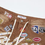 V808# P137 新增蓝色！Vale Forever 1980S JORTS最新潮牌牛仔刺绣烫钻短裤