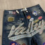 V808# P137 新增蓝色！Vale Forever 1980S JORTS最新潮牌牛仔刺绣烫钻短裤