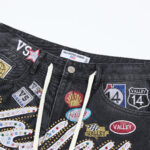 V808# P137 新增蓝色！Vale Forever 1980S JORTS最新潮牌牛仔刺绣烫钻短裤