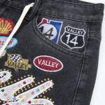 V808# P137 新增蓝色！Vale Forever 1980S JORTS最新潮牌牛仔刺绣烫钻短裤