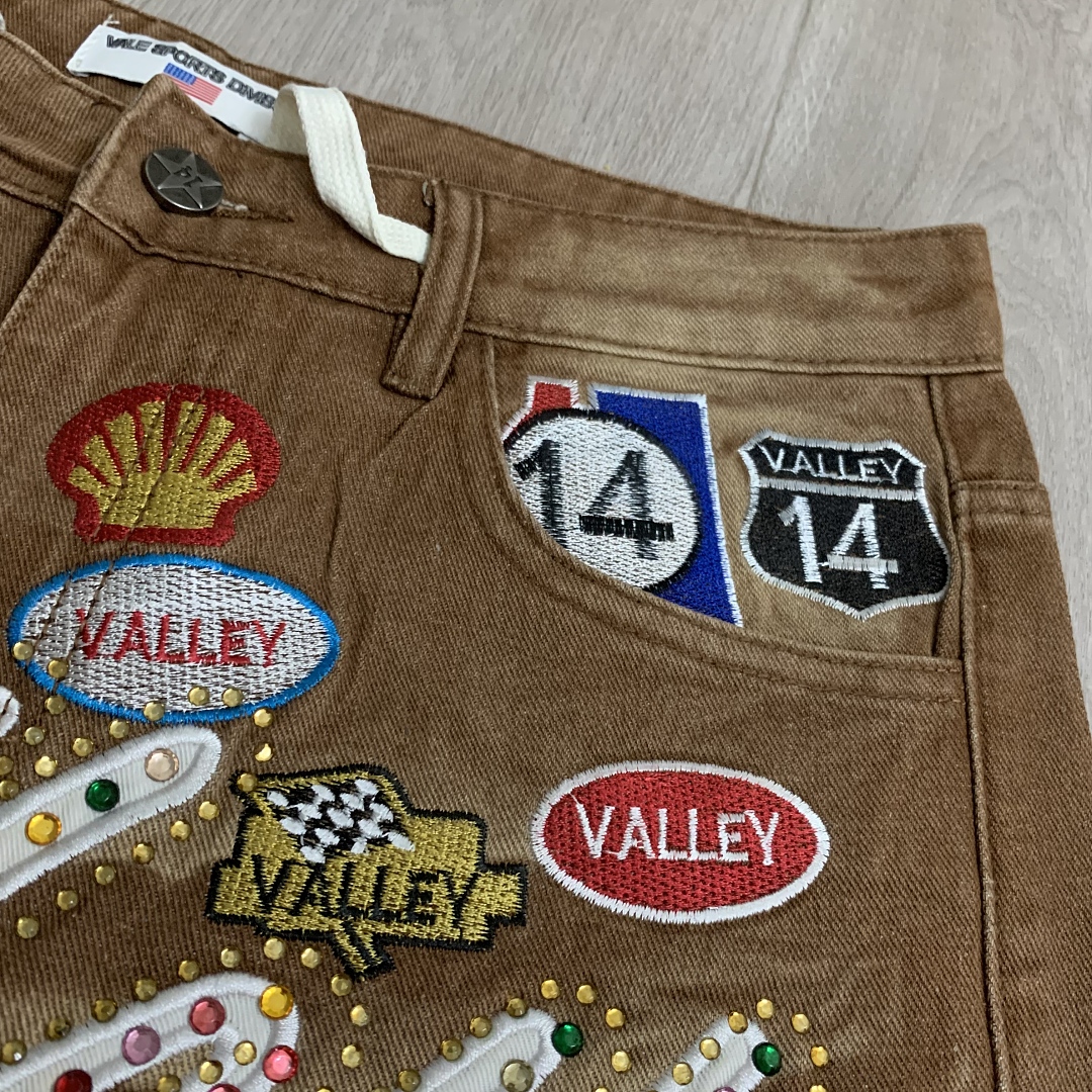 V808# P137 新增蓝色！Vale Forever 1980S JORTS最新潮牌牛仔刺绣烫钻短裤
