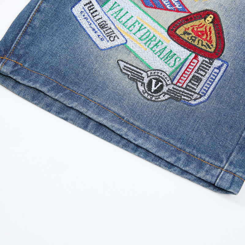 V808# P137 新增蓝色！Vale Forever 1980S JORTS最新潮牌牛仔刺绣烫钻短裤