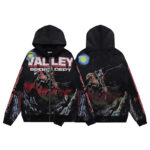 编号VA551，美潮Vale Valley Sport Dept骑士印花洗水泥印做旧连帽衫拉链开衫