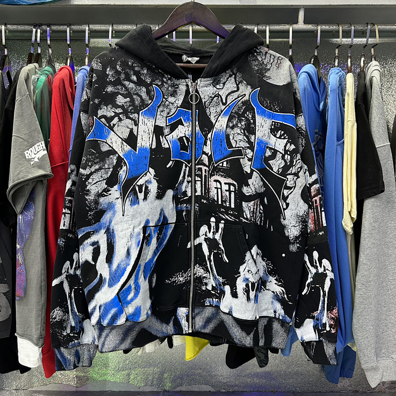 编号VA555，美潮Vale Casper 幽灵印花高品质洗水做旧开衫连帽衫男女