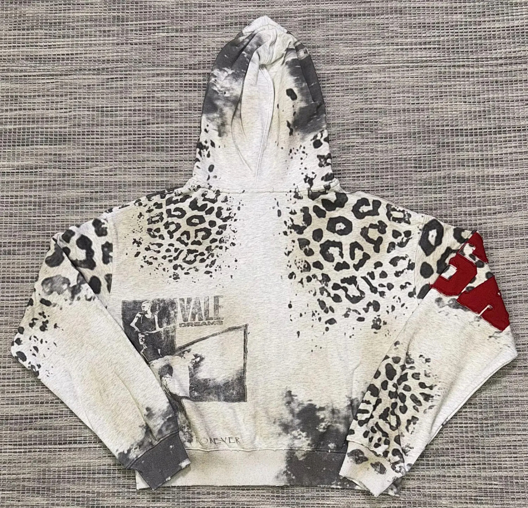 编号VA559，美潮Vale Forever Valley Cheetah豹纹迷彩印花泥印洗水做旧开衫连帽衫男女