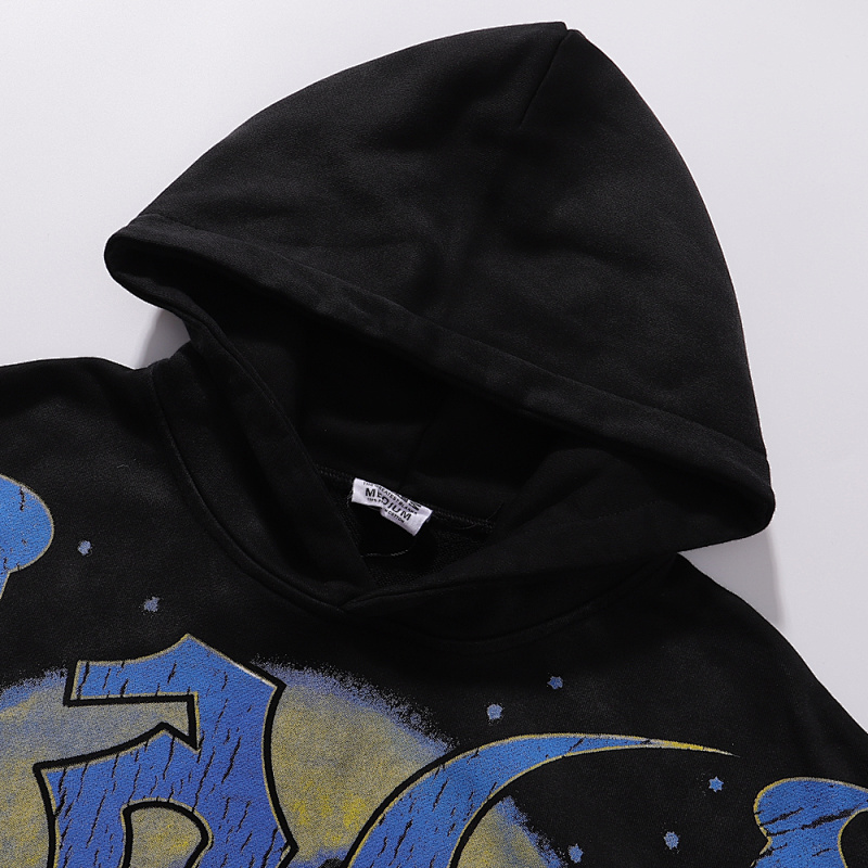 编号VA205,P105美潮Vale Valley Forever Scarecrow Pullover Hoodie稻草人印花泥印洗水做旧毛圈连帽衫卫衣男女