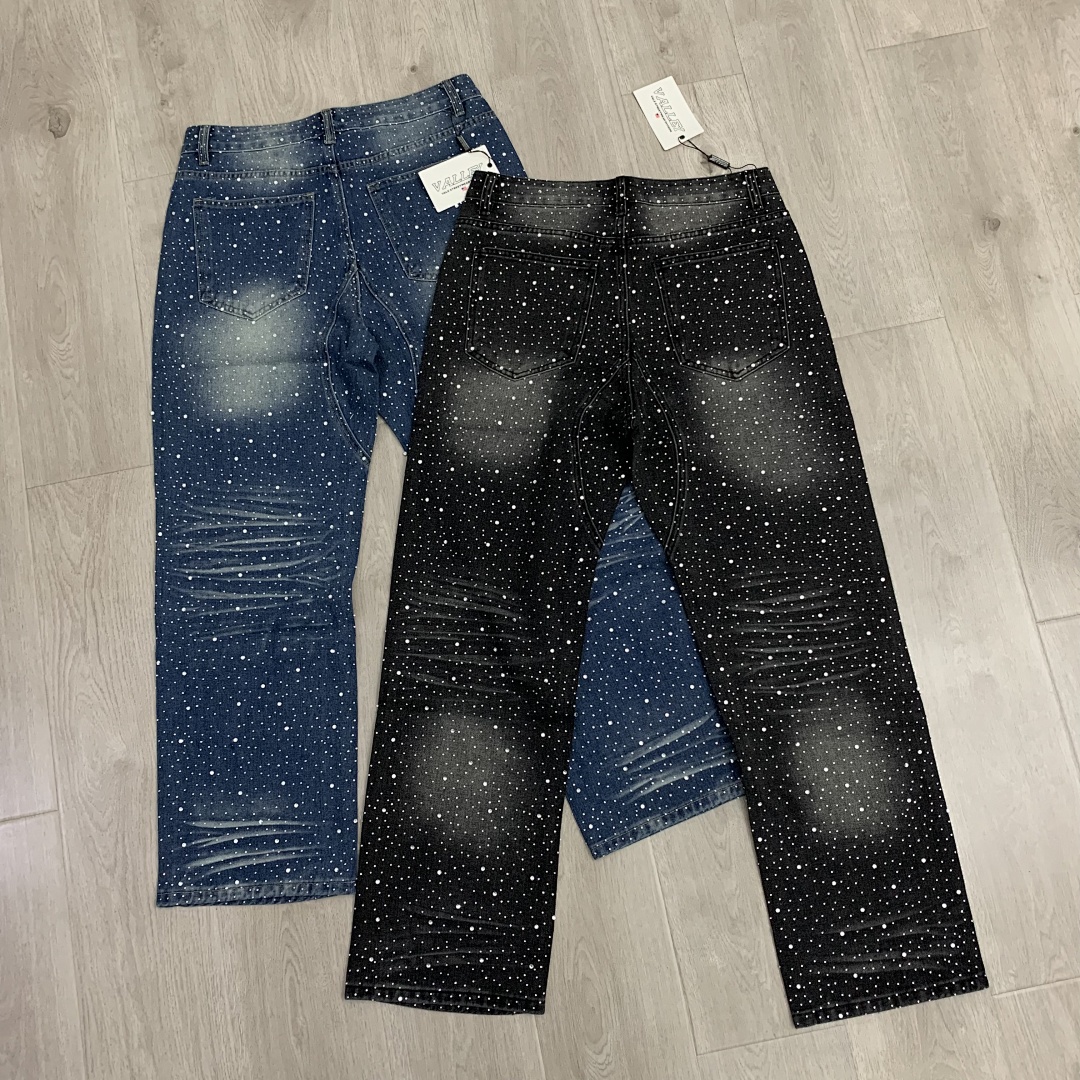 V802# P138 Vale Forever RAIN CLASSIC DENIM最新时尚潮牌满身烫钻破洞牛仔
