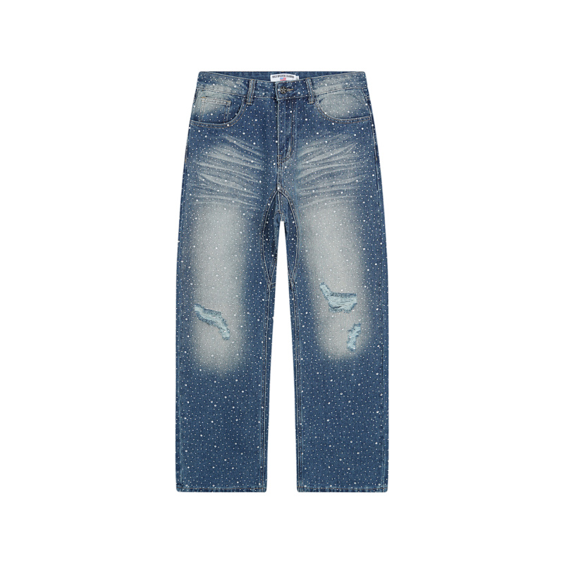 V802# P138 Vale Forever RAIN CLASSIC DENIM最新时尚潮牌满身烫钻破洞牛仔