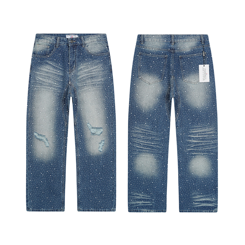 V802# P138 Vale Forever RAIN CLASSIC DENIM最新时尚潮牌满身烫钻破洞牛仔