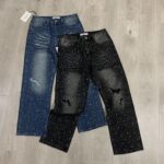 V802# P138 Vale Forever RAIN CLASSIC DENIM最新时尚潮牌满身烫钻破洞牛仔